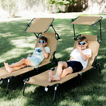 2 Piece Folding Chaise Lounges, Reclining Back, Sunshade, Pool, Beach, Patio Lounger Chairs at Gallery Canada