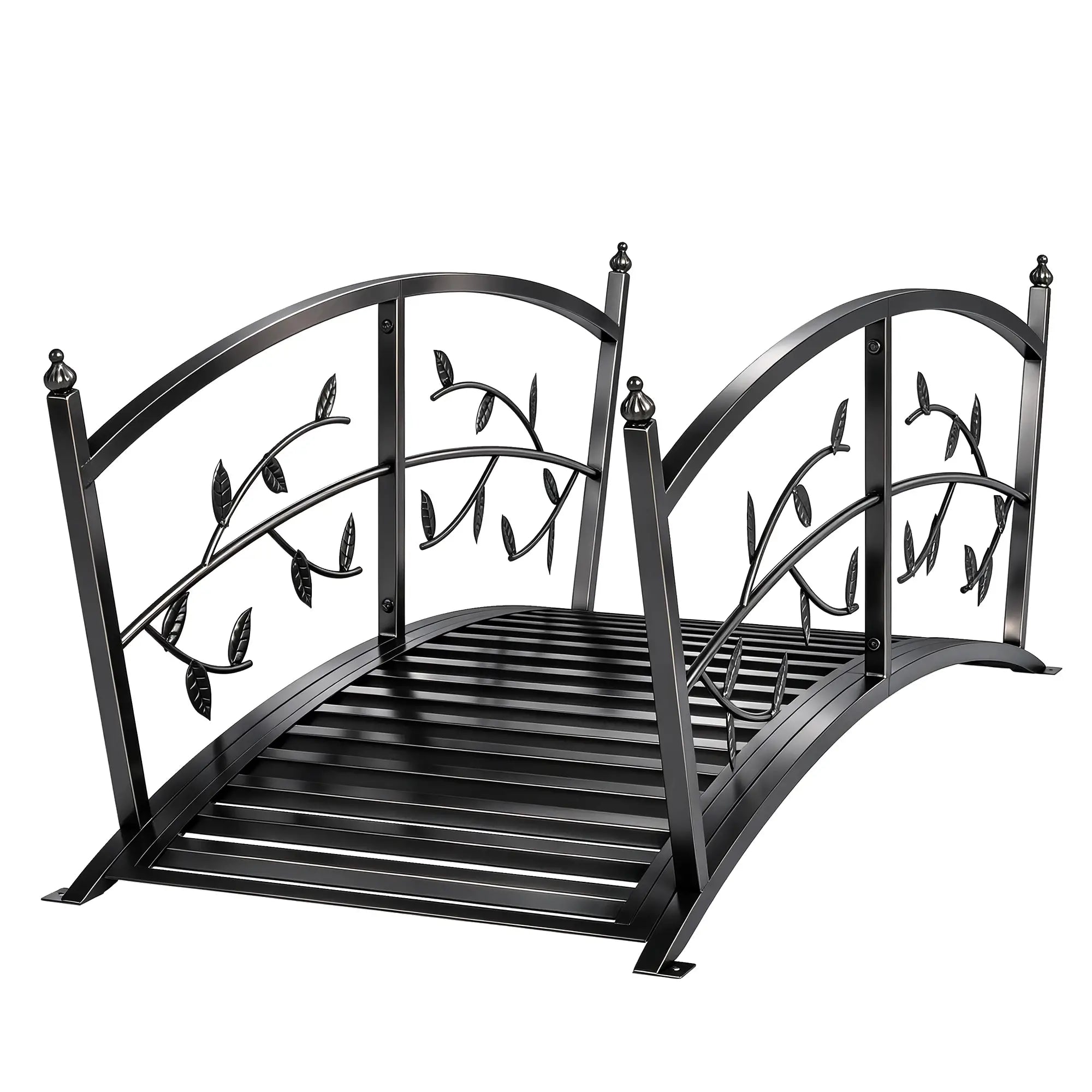 4 FT Metal Garden Bridge, Safety Railings, Outdoor Pond, Arch Footbridge Garden Decor Black at Gallery Canada