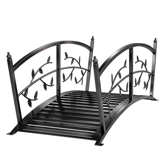 4 FT Metal Garden Bridge, Safety Railings, Outdoor Pond, Arch Footbridge Garden Decor Black at Gallery Canada