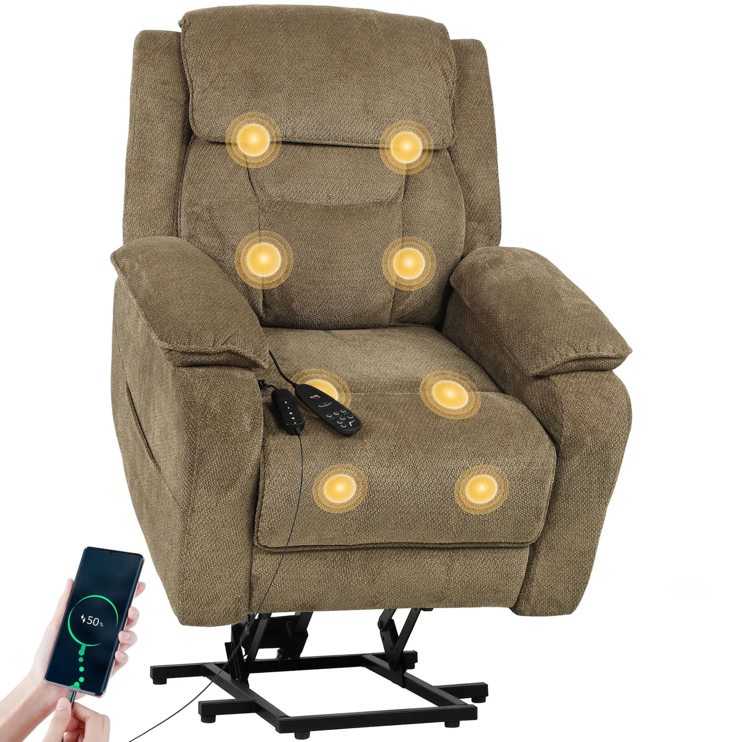 Power Recliner Chair, Massage, Electric Lift, 2 Memory Positions, Brown Electric Power Lift Chairs at Gallery Canada