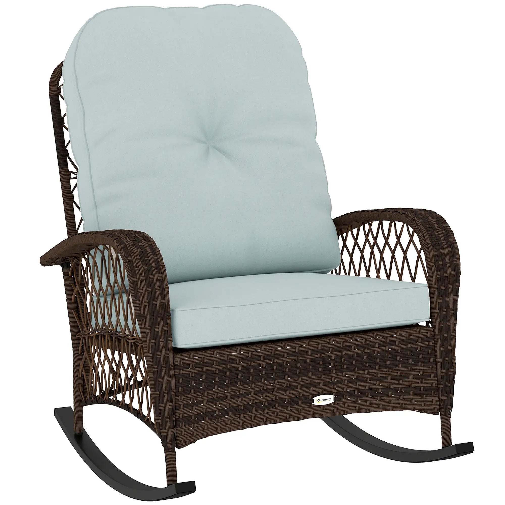 Wicker Rattan Rocking Chair, With Thick Cushions, Light Green Outdoor Rocking Chairs at Gallery Canada