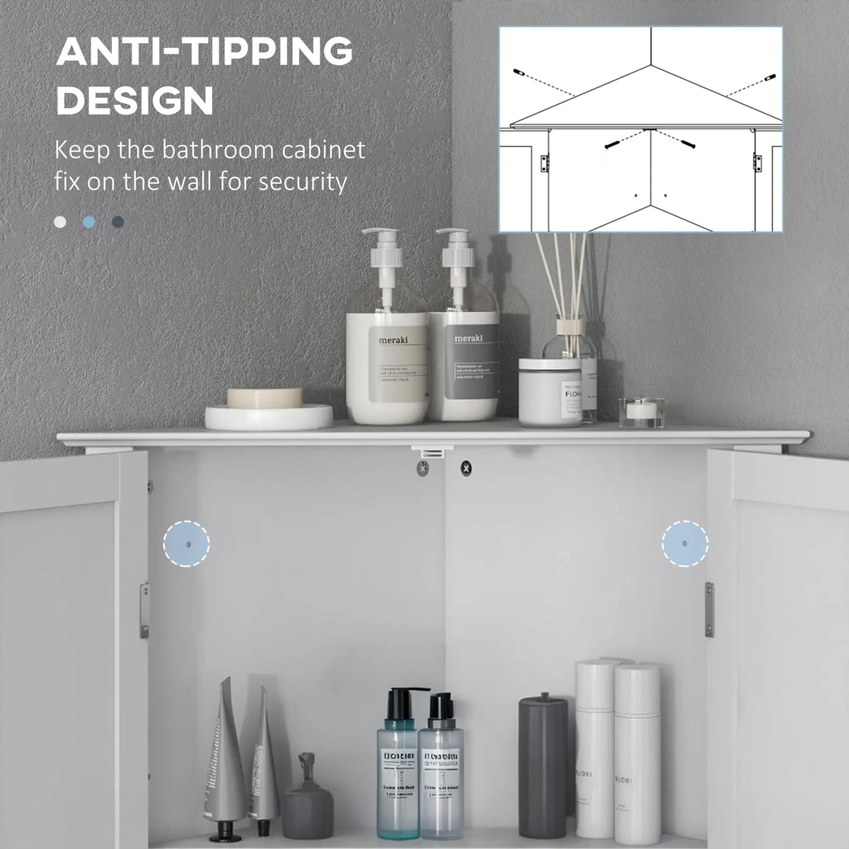 Modern Bathroom Storage Cabinet, Corner with Doors, Adjustable Shelf, White Bathroom Cabinets at Gallery Canada