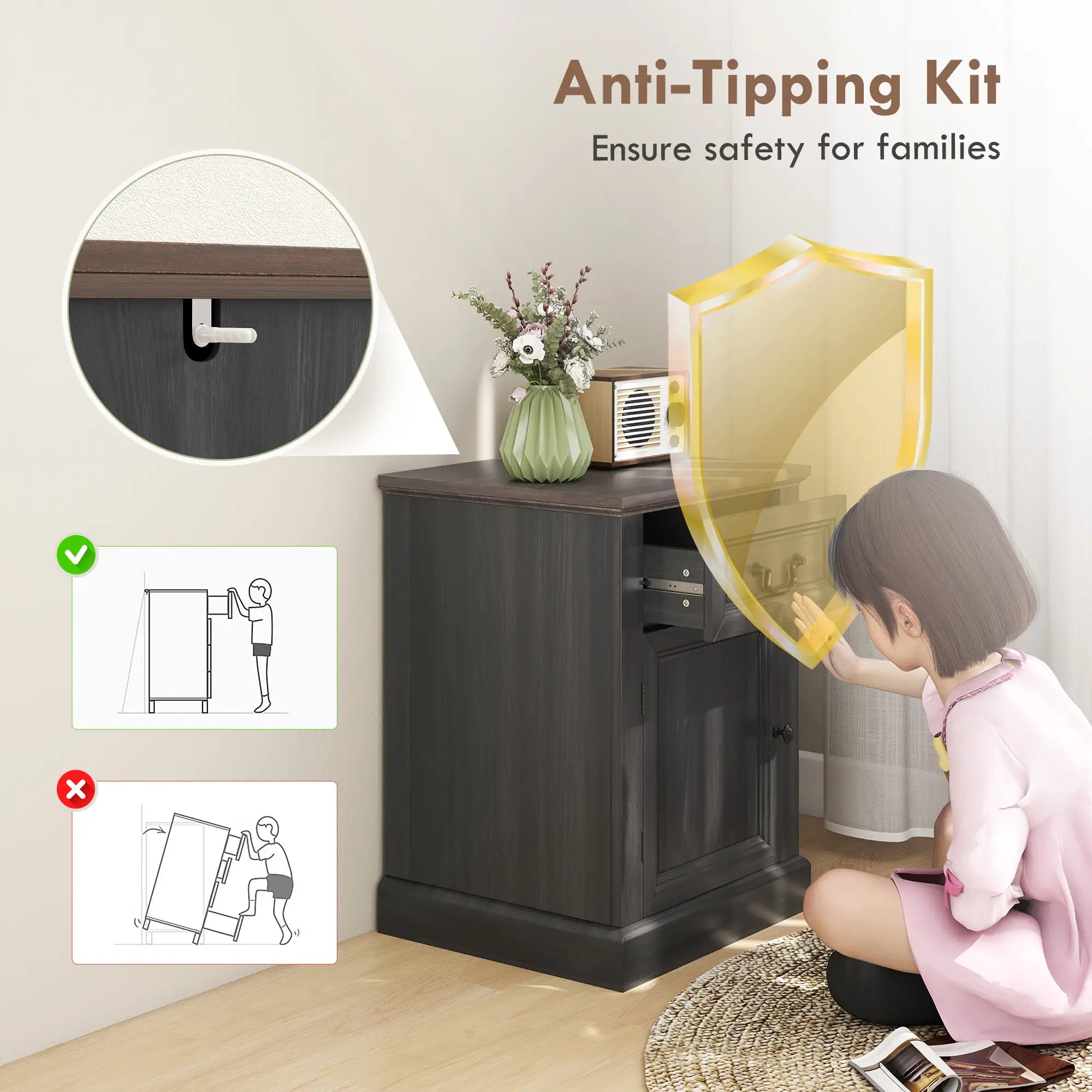 Side Table Set of 2 with Drawer and Cabinet, Black Side Tables at Gallery Canada