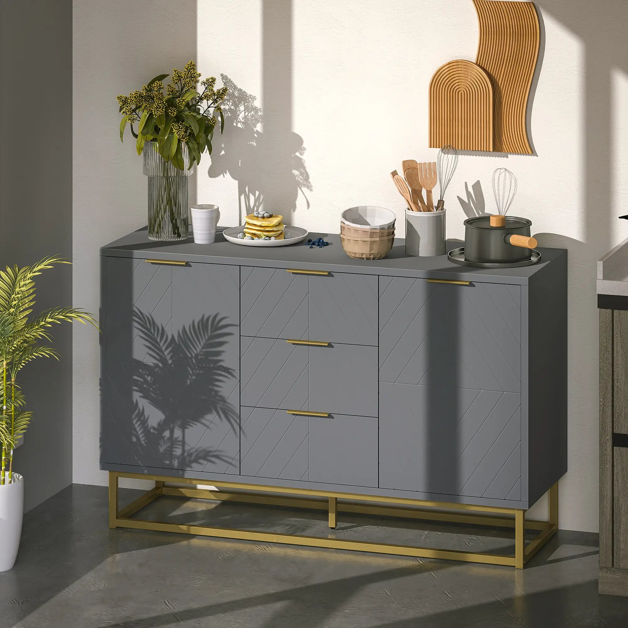 Sideboard Storage Cabinet, 3 Drawers, Adjustable Shelves, Grey Bar Cabinets at Gallery Canada