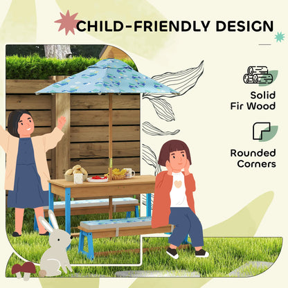Kids Picnic Table Bench Set with Umbrella, Cushions, Boxes, Dinosaur Theme, Blue Kids Outdoor Furniture at Gallery Canada