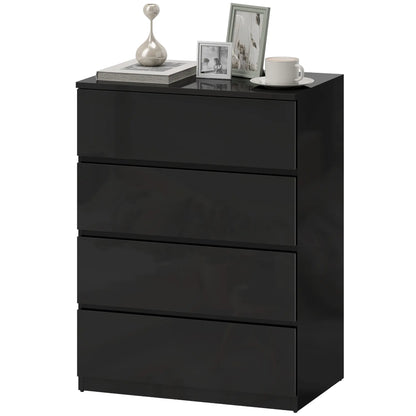 Armoire 4 tiroirs, Coffre haut brillant avec coulisses métalliques, Noir