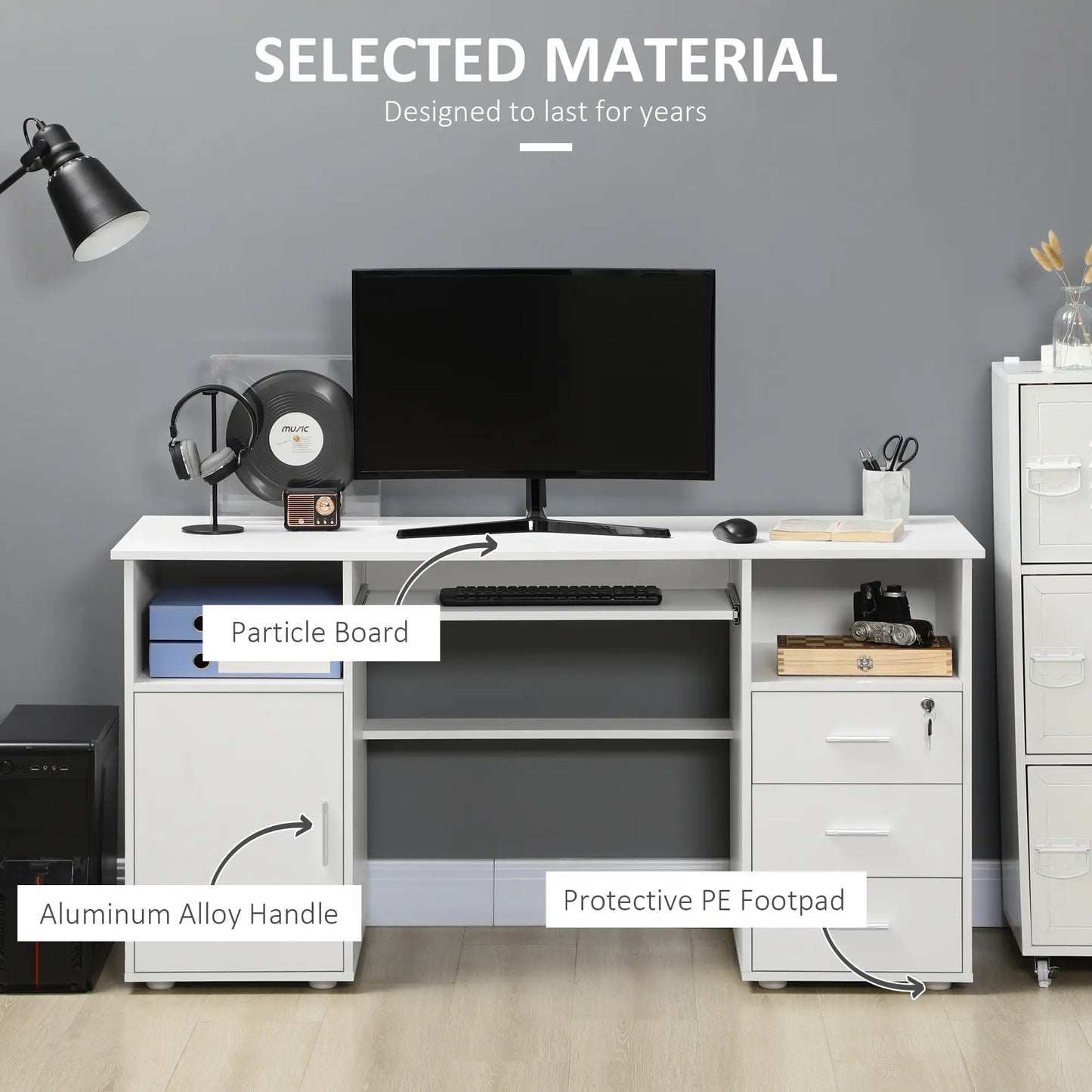 Computer Desk With Keyboard Tray, Drawers, White Computer Desks at Gallery Canada