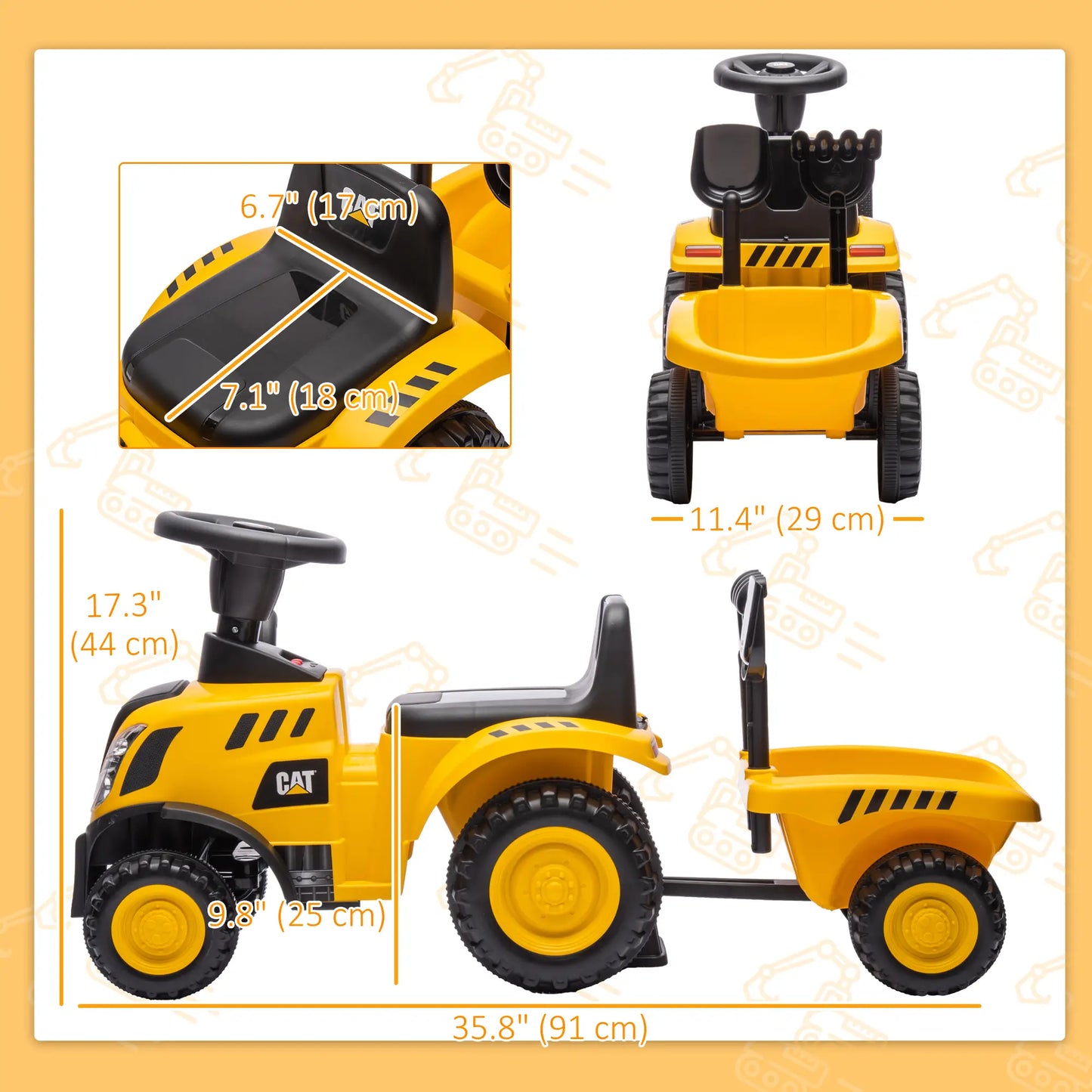 No Power Ride On Tractor with Shovel, Trailer Toy Excavators at Gallery Canada