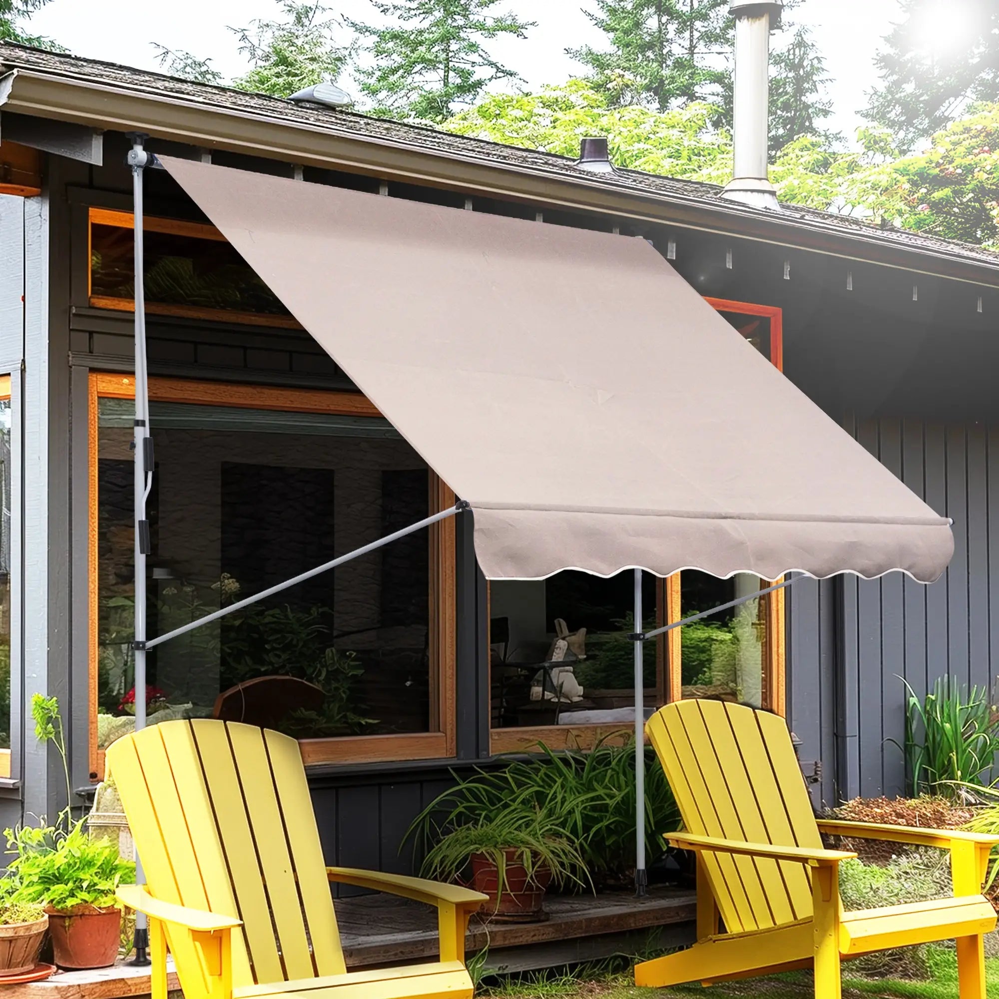 6.6'x5' Manual Retractable Patio Awning, UV Protector, Beige Door Awnings at Gallery Canada