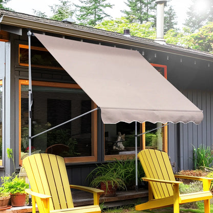 6.6'x5' Manual Retractable Patio Awning, UV Protector, Beige Door Awnings at Gallery Canada