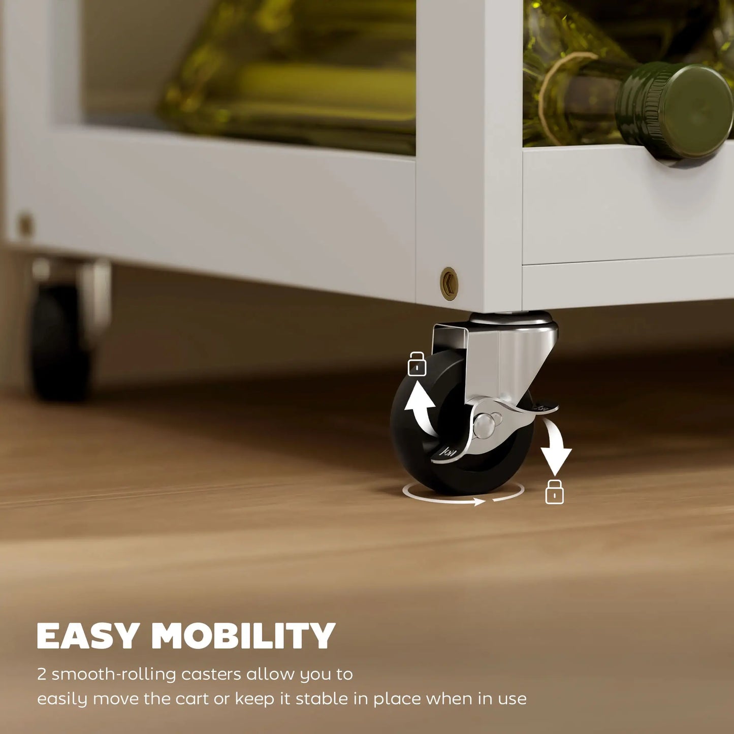 Rolling Kitchen Cart, Island with Storage Drawer, 9-Bottle Wine Rack, White Kitchen Islands & Kitchen Carts at Gallery Canada