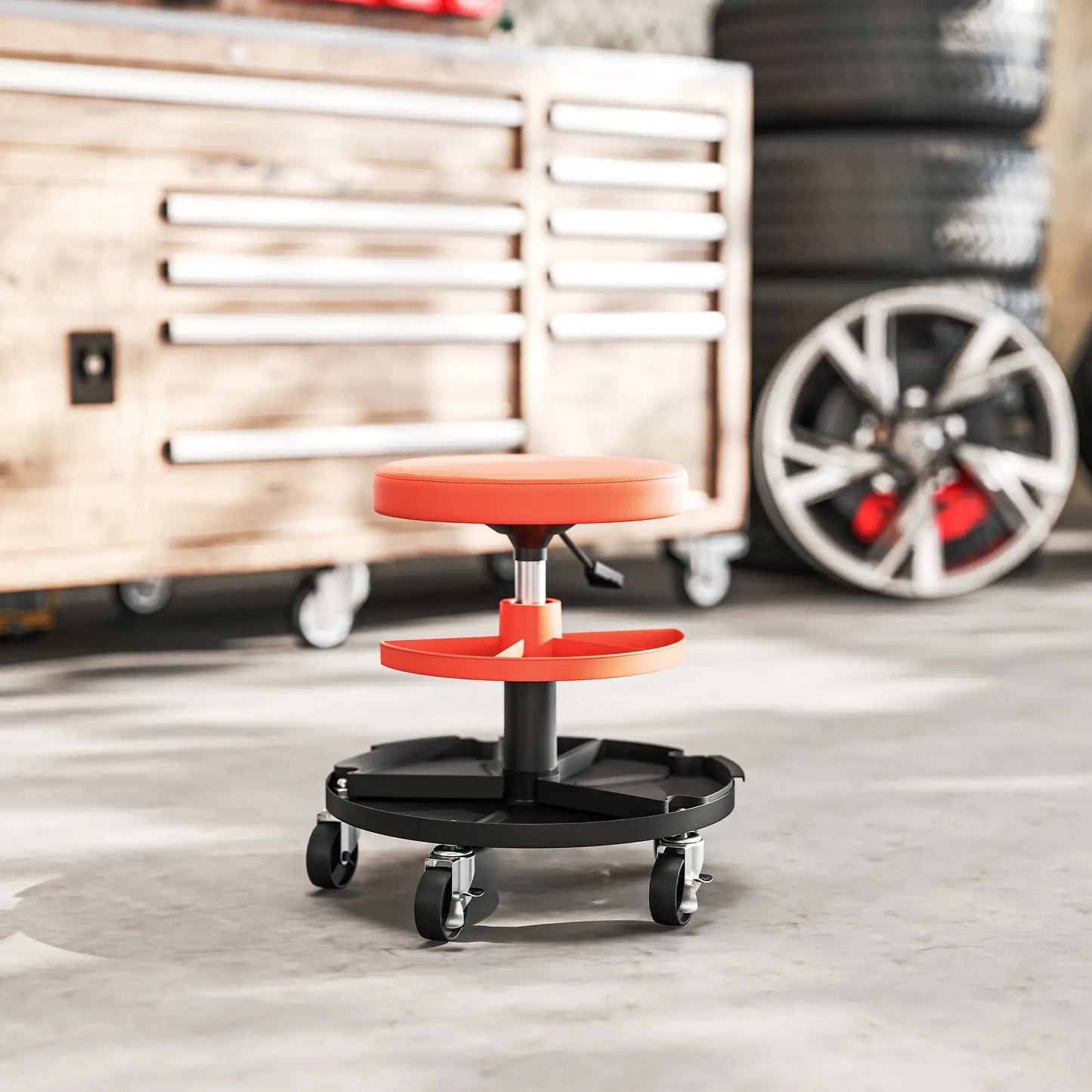 Rolling Garage Stool, 300 Lbs Capacity, Adjustable Height, Orange Automotive at Gallery Canada