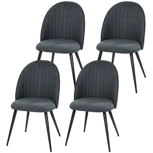 Modern Dining Chairs Set of 4, Velvet Upholstered, Steel Legs, Dark Grey