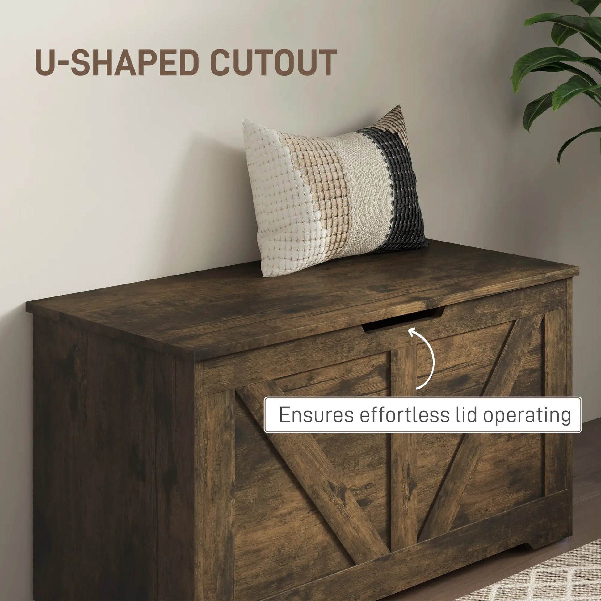 31.5 Inches Wooden Storage Chest, 2 Safety Hinges, Brown Wood Grain Storage Cabinets at Gallery Canada