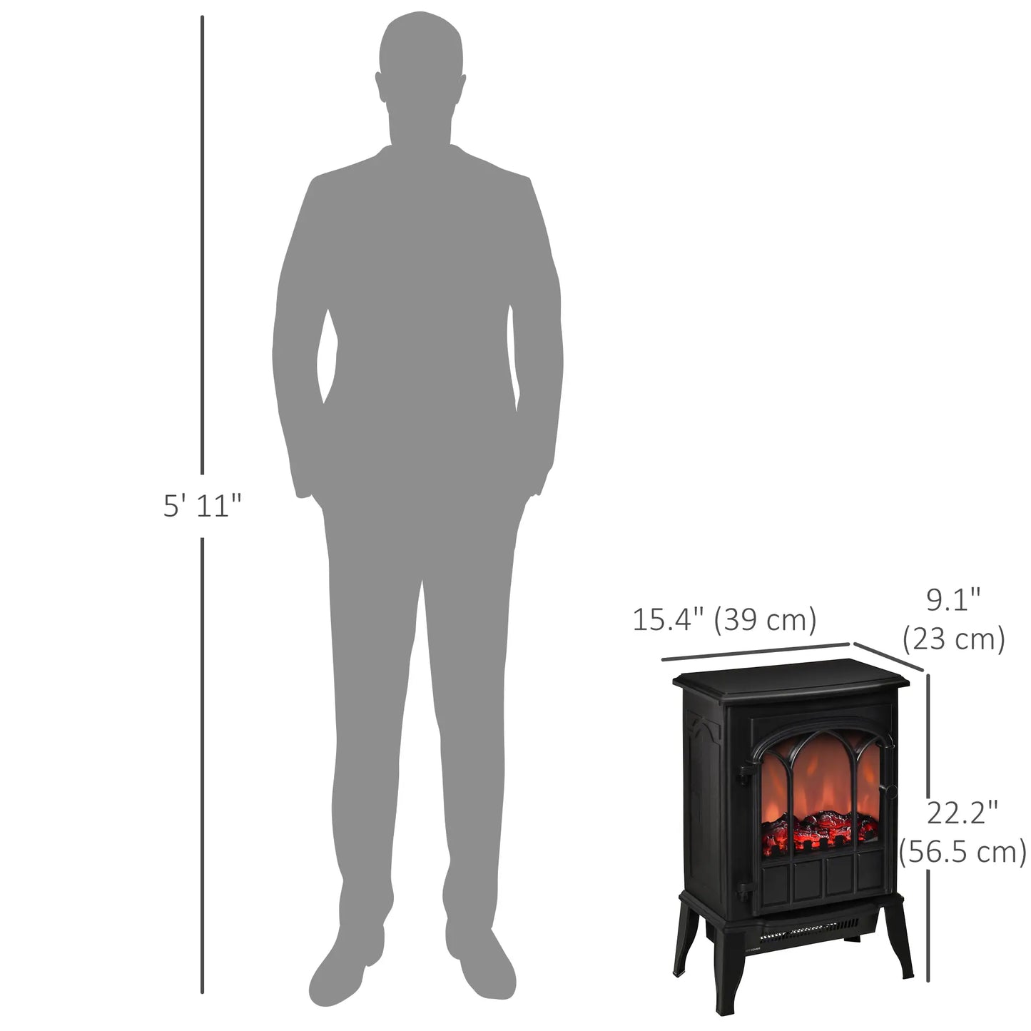 Electric Fireplace Stove, Freestanding Heater, Realistic Flame, Adjustable Brightness, Black Electric Fireplaces at Gallery Canada