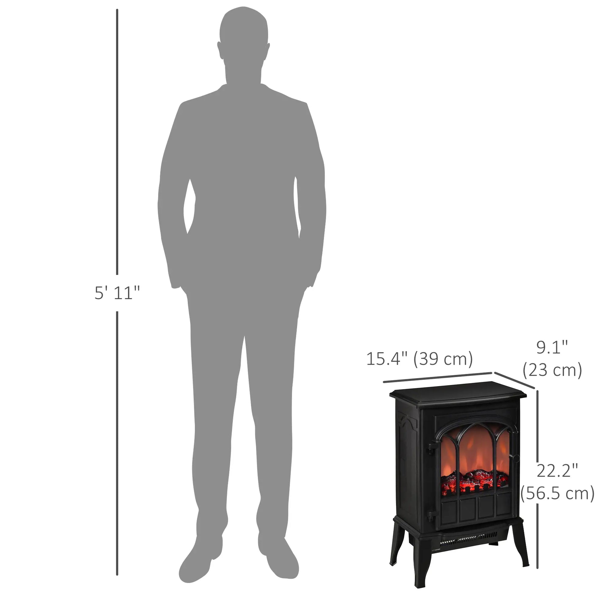 Electric Fireplace Stove, Freestanding Heater, Realistic Flame, Adjustable Brightness, Black Electric Fireplaces at Gallery Canada