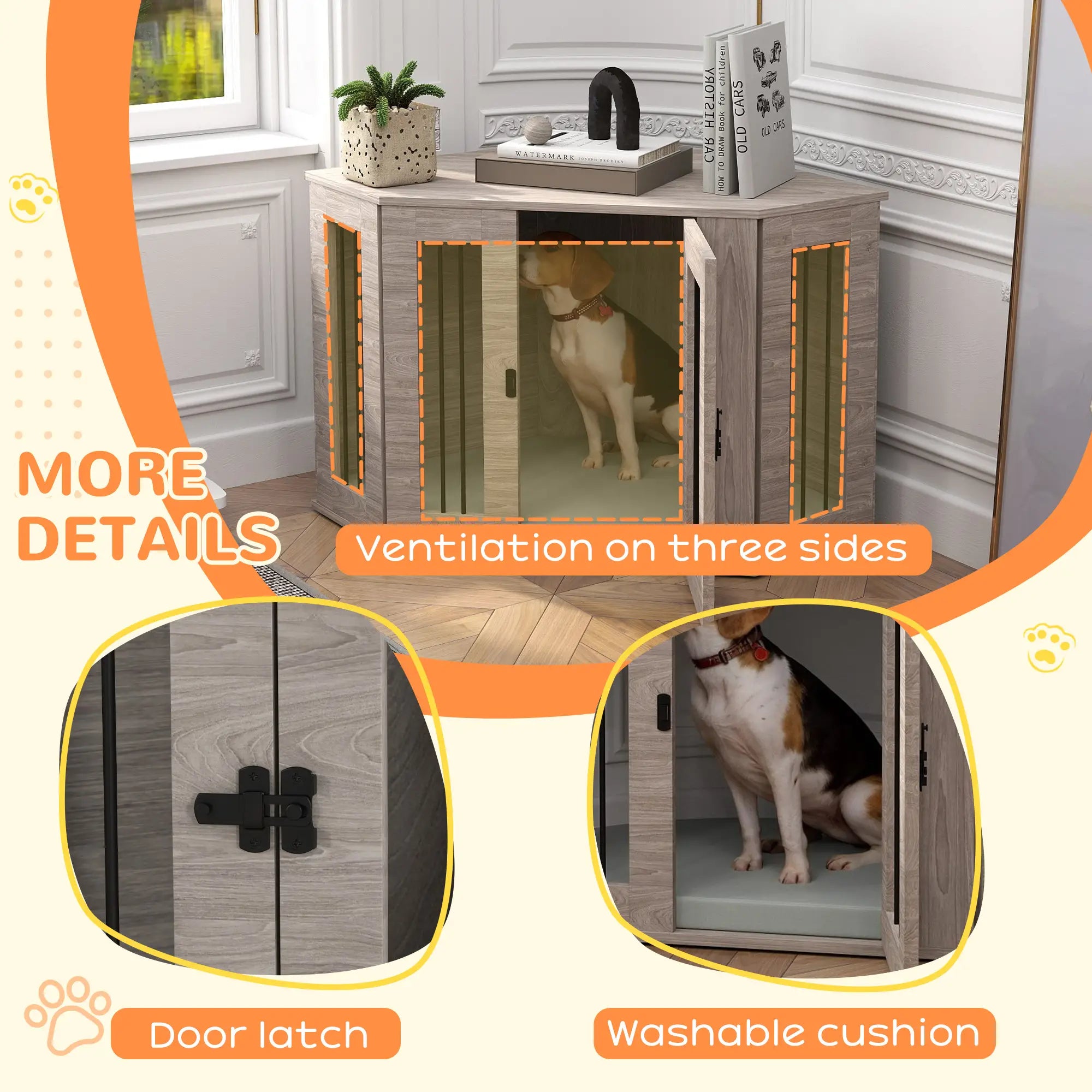 Dog Crate Furniture with Cushion, 41 Inch, Corner Design End Table, Grey Houses, Kennels & Pens at Gallery Canada