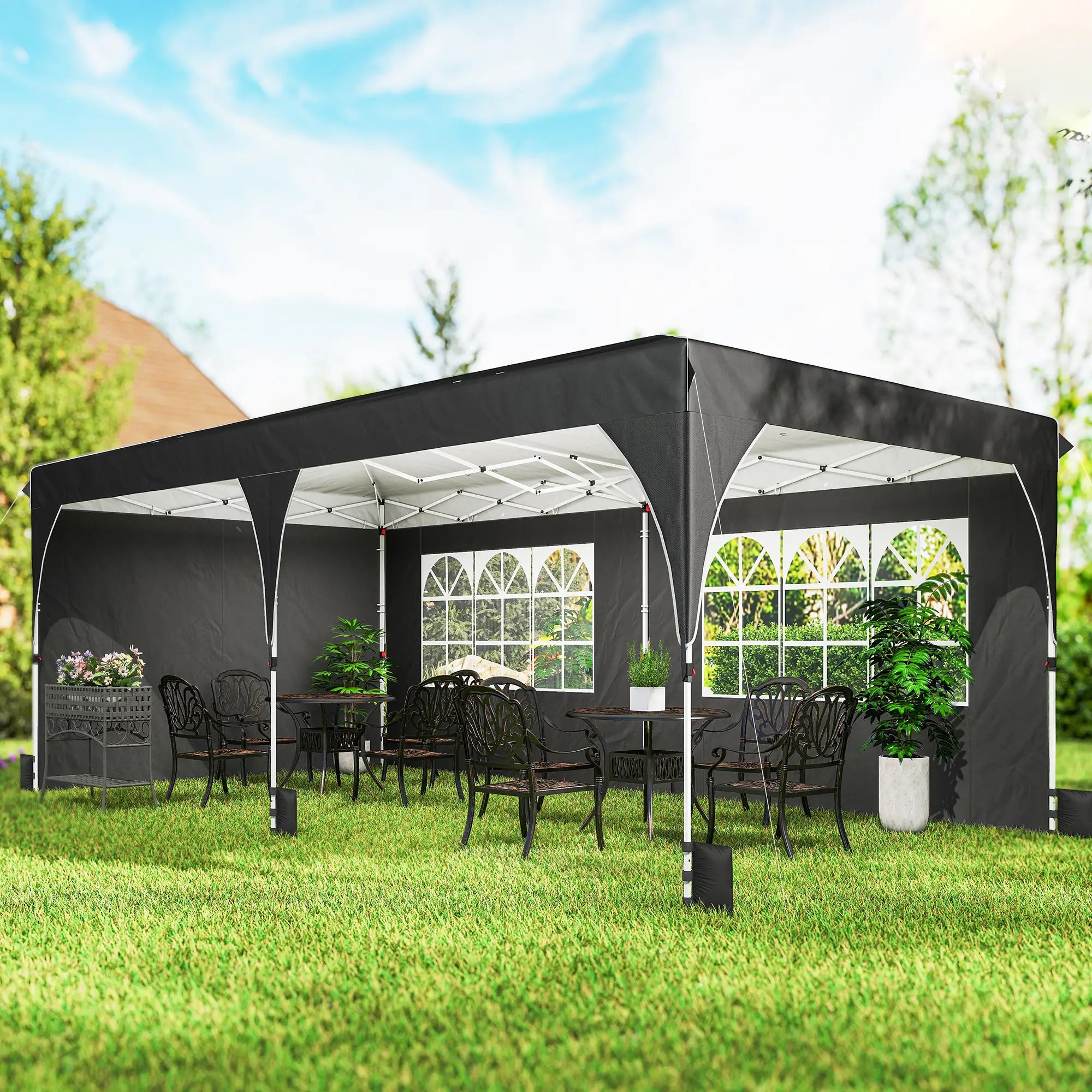 10 x 20 ft Pop Up Canopy Tent, Reflective Strips, UPF 50+, 6 Sandbags, Black Pop Up Canopies at Gallery Canada