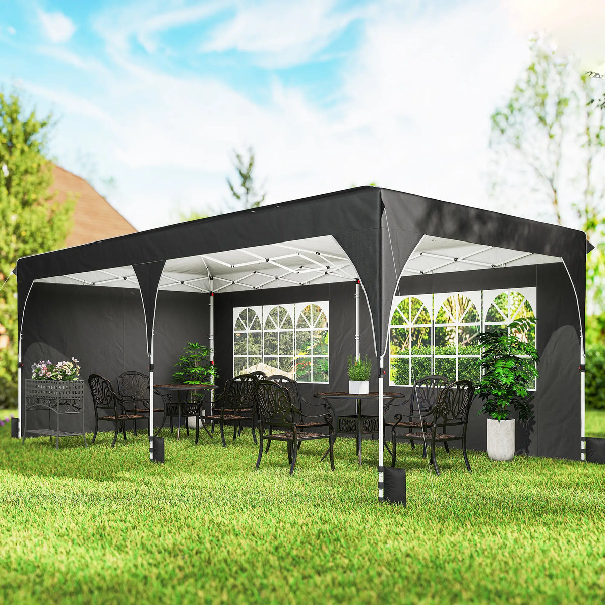 10 x 20 ft Pop Up Canopy Tent, Reflective Strips, UPF 50+, 6 Sandbags, Black Pop Up Canopies at Gallery Canada