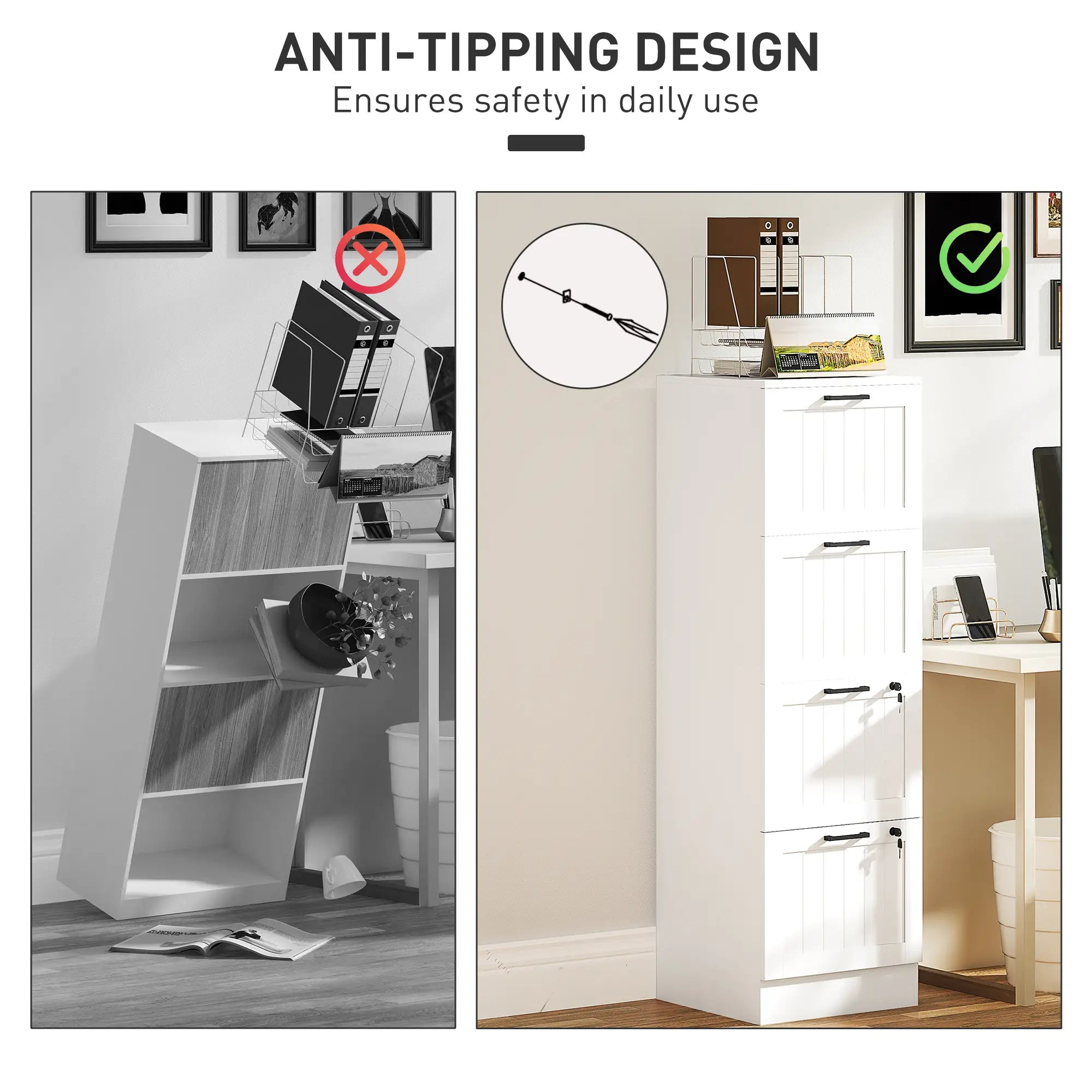 4 Drawer Filing Cabinet with Lock, Office Storage, A4 Letter Size, White Office Cabinets & Cupboards at Gallery Canada