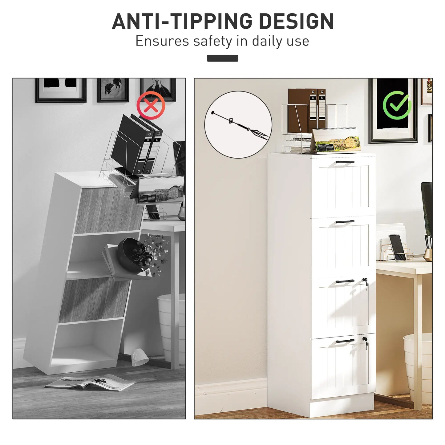 4 Drawer Filing Cabinet with Lock, Office Storage, A4 Letter Size, White Office Cabinets & Cupboards at Gallery Canada