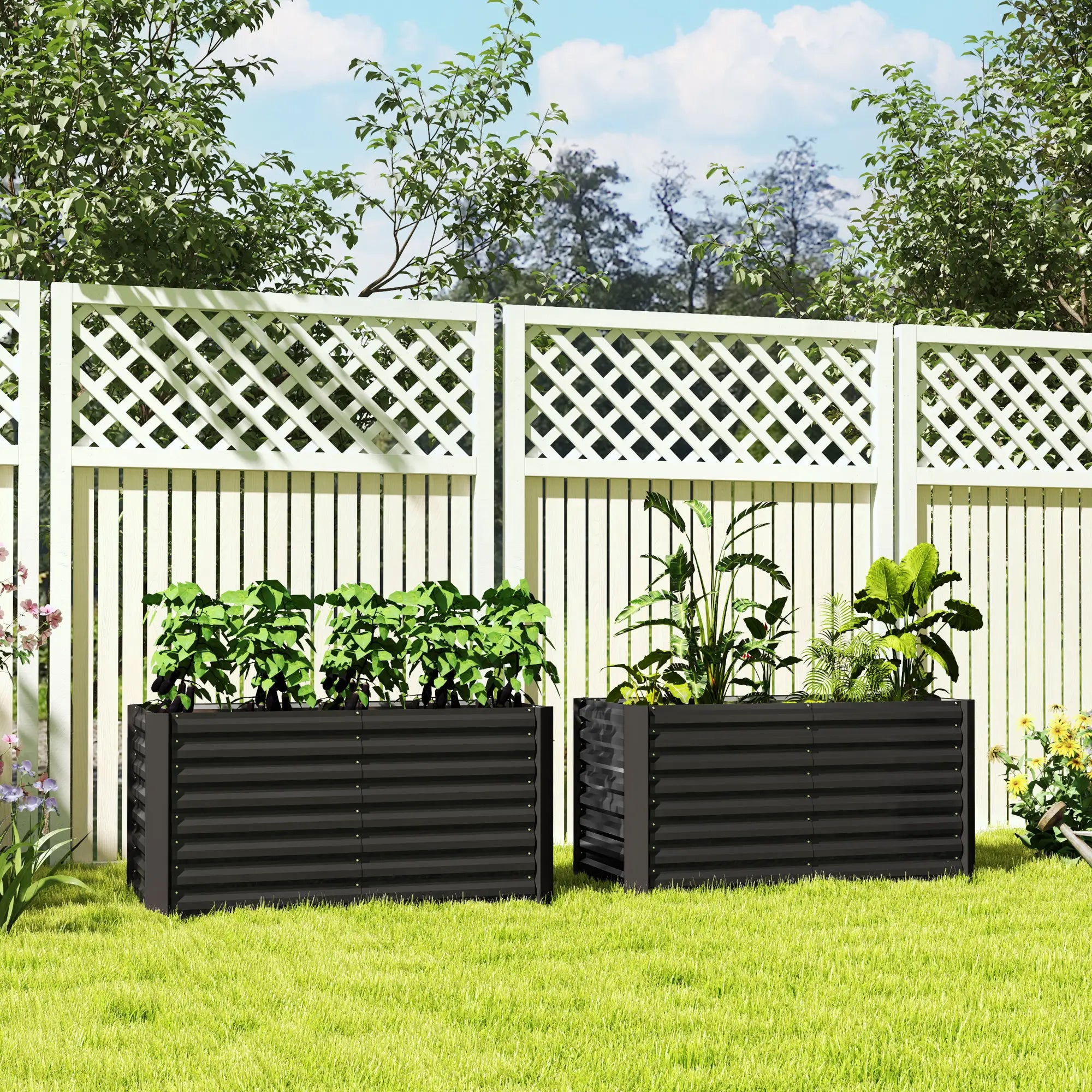 Set Of 2 Galvanized Metal Planters, 4' X 2' X 2' Raised Garden Bed, Dark Grey Galvanized Planter Boxes at Gallery Canada