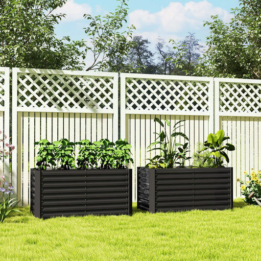 Set Of 2 Galvanized Metal Planters, 4' X 2' X 2' Raised Garden Bed, Dark Grey Galvanized Planter Boxes Dark Grey at Gallery Canada