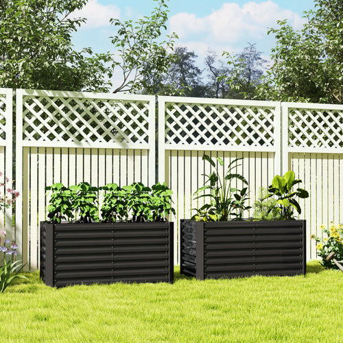 Set Of 2 Galvanized Metal Planters, 4' X 2' X 2' Raised Garden Bed, Dark Grey