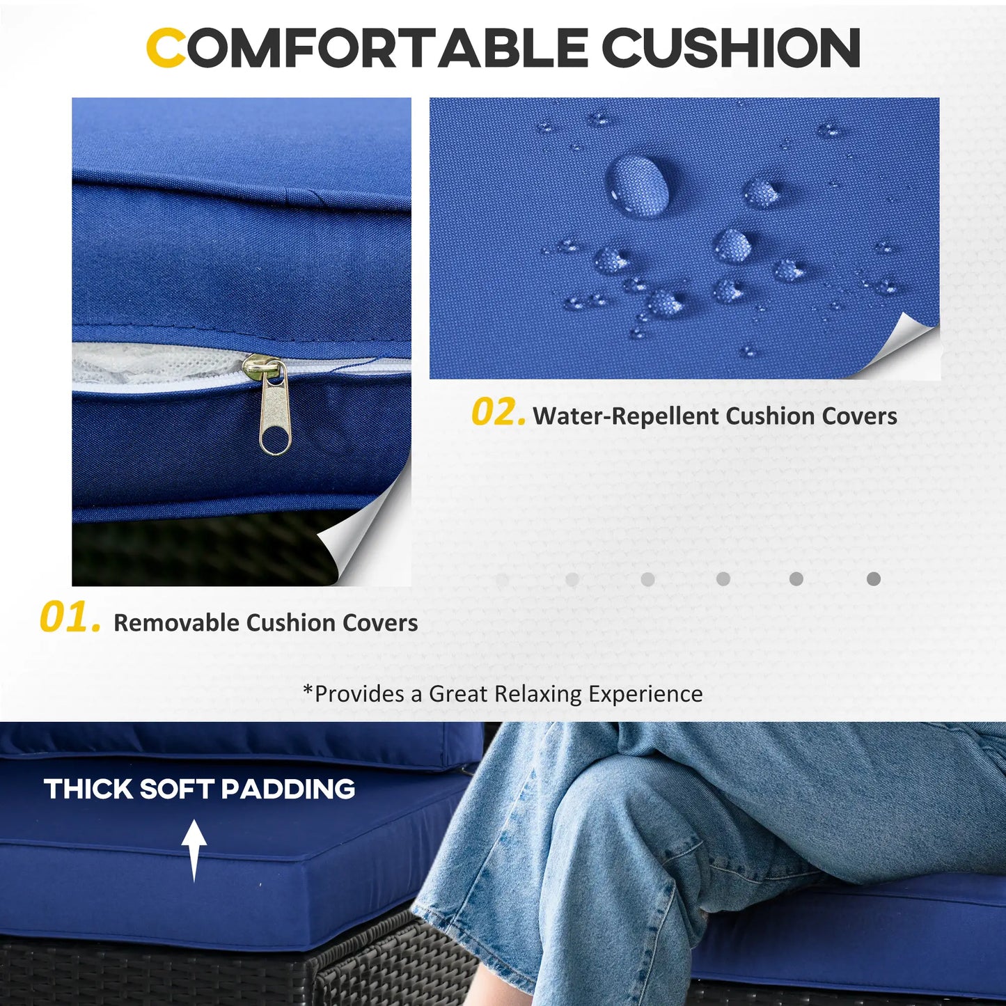 6-Piece Outdoor PE Rattan Sofa Set, Thick Cushions, Glass Top Table, Dark Blue, Black Patio Furniture Sets at Gallery Canada