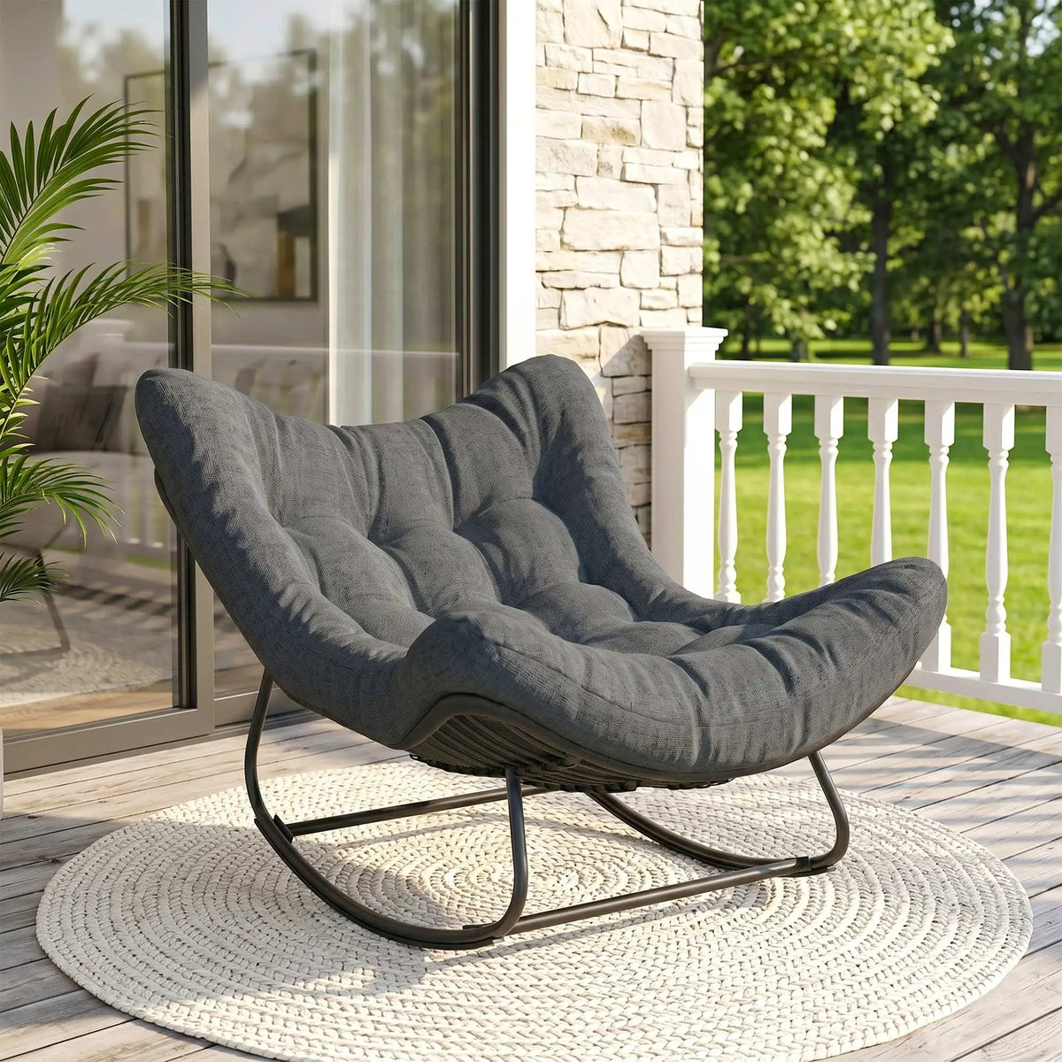 Oversized Patio Egg Rocking Chair, Padded Cushion, Rattan Wicker, Dark Grey Outdoor Rocking Chairs at Gallery Canada