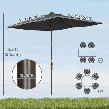 6.5x10ft Rectangle Tilt Patio Umbrella With LEDs, Black Sun Umbrellas at Gallery Canada