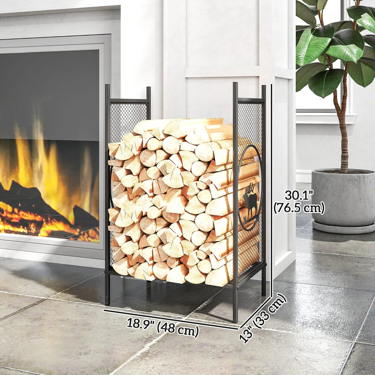 Firewood Rack Outdoor, 19" Heavy Duty Metal Log Holder with Mesh Sides Firewood Racks at Gallery Canada