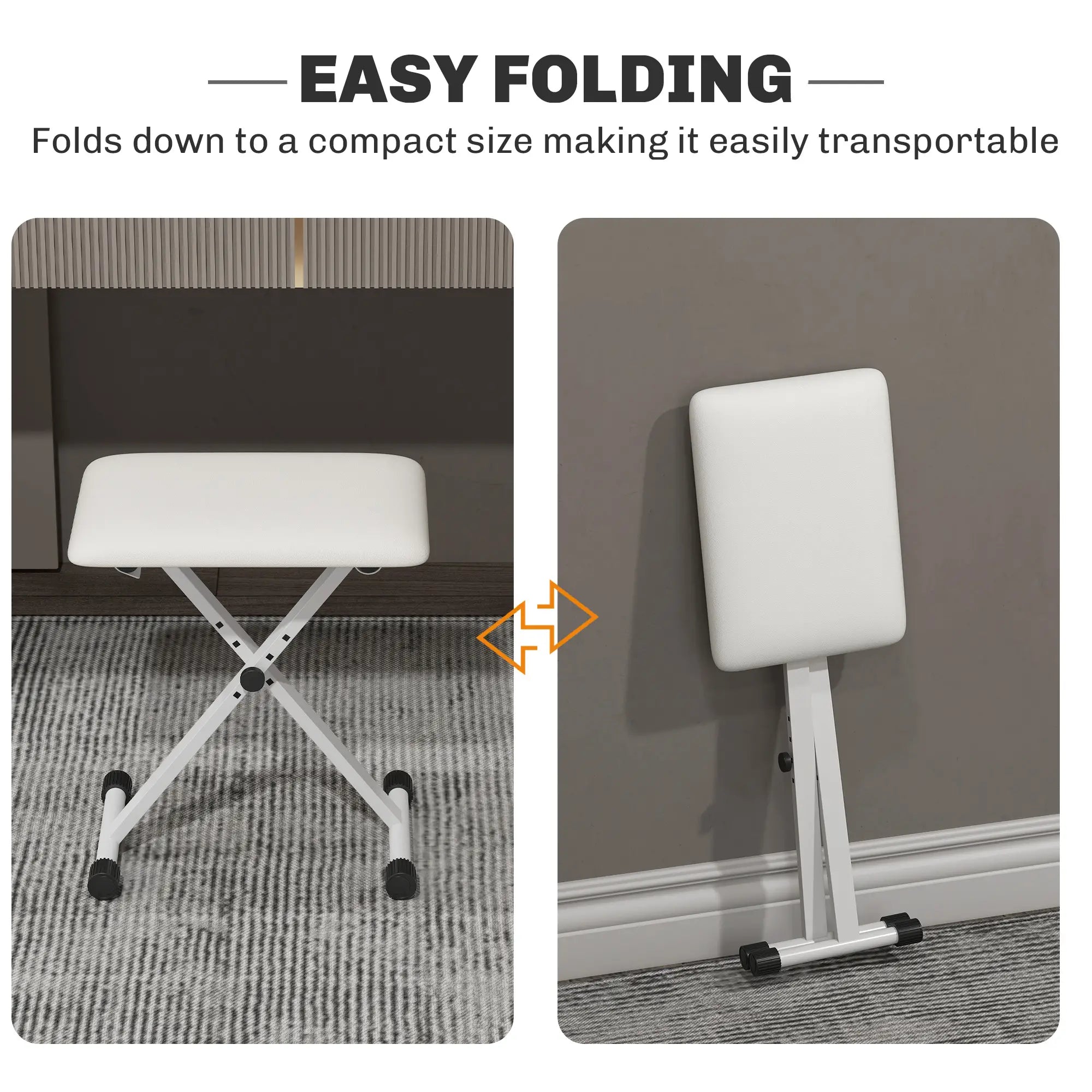 Adjustable Piano Bench, X-Style Folding Piano Stool with Padded Seat, Non-Slip Rubber Feet, Keyboard Chair, White Piano Benches at Gallery Canada