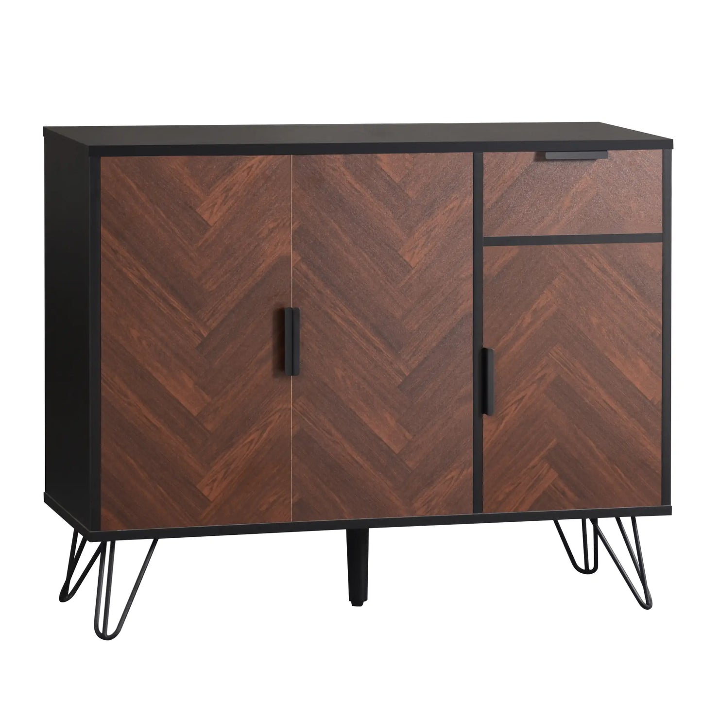 Storage Cabinet with Drawer, Adjustable Shelves, 35.5" L x 11.5" W x 28.5" H, Black+Wood Storage Cabinets at Gallery Canada