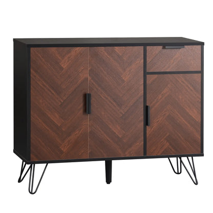 Storage Cabinet with Drawer, Adjustable Shelves, 35.5" L x 11.5" W x 28.5" H, Black+Wood Storage Cabinets at Gallery Canada