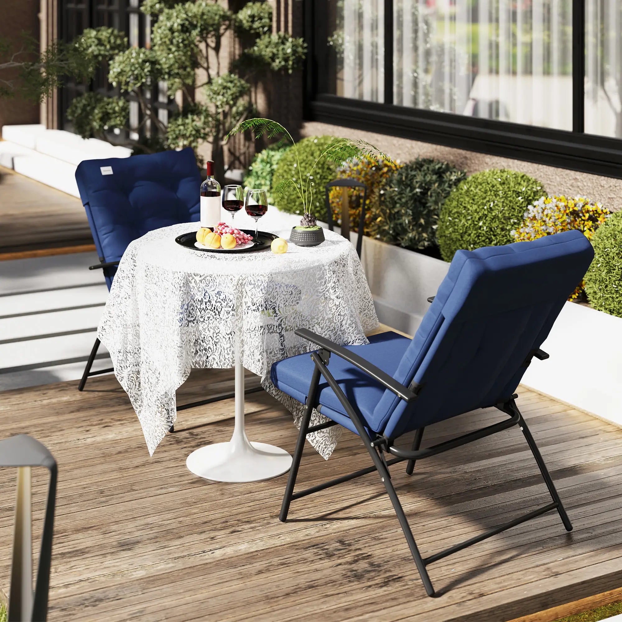 Outdoor Folding Chairs, Set of 2, Adjustable Backrest, Padded, Blue Patio Chairs at Gallery Canada