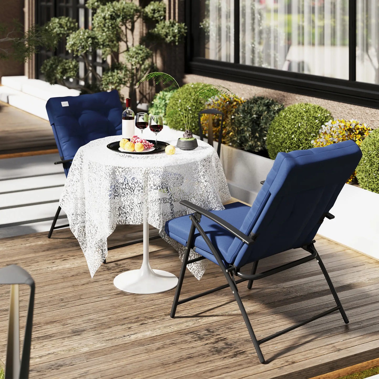 Outdoor Folding Chairs, Set of 2, Adjustable Backrest, Padded, Blue Patio Chairs at Gallery Canada