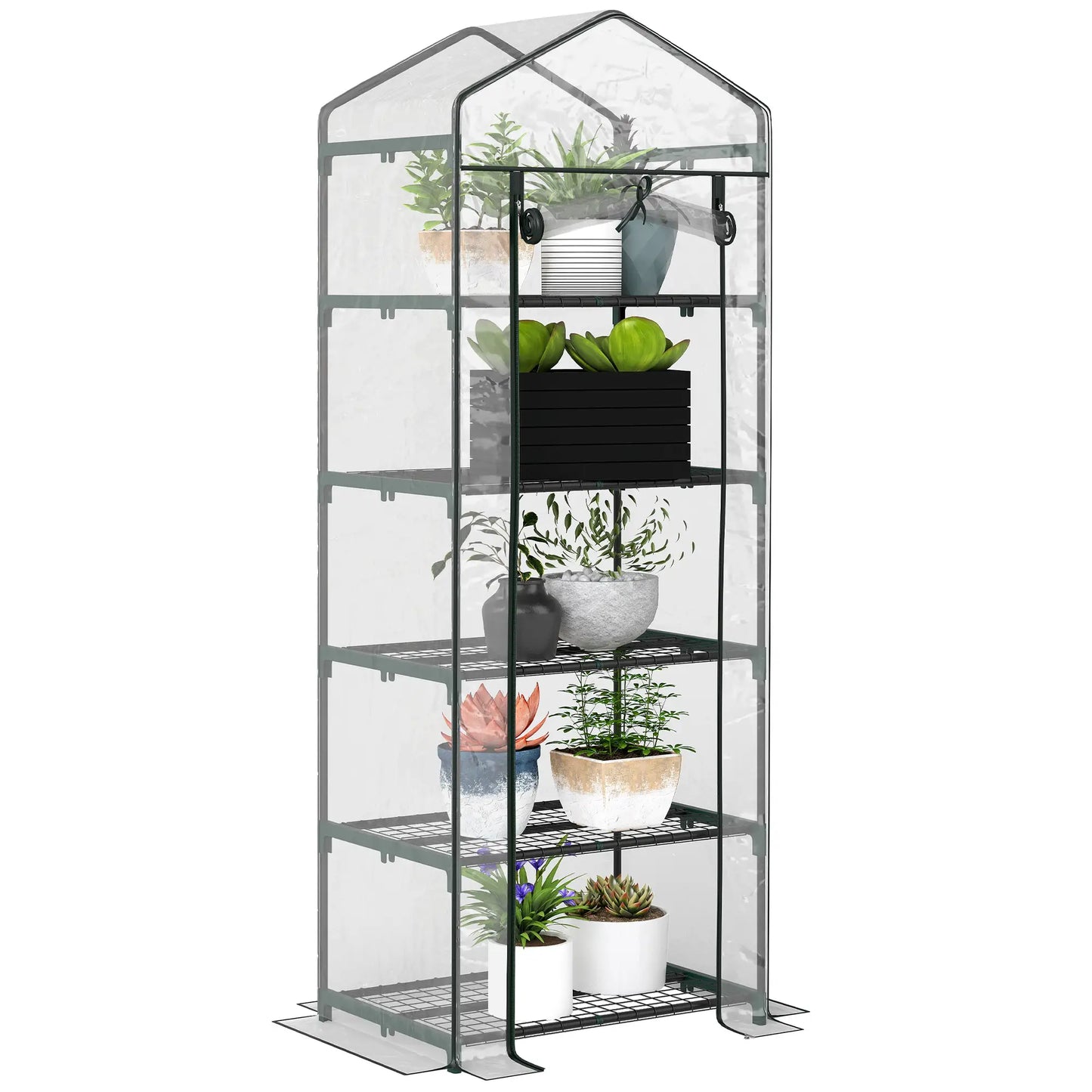 5 Tier Mini Greenhouse, Portable, Transparent, 27.25" x 19.25" x 76", Clear Portable Greenhouses Clear, Dark Green at Gallery Canada