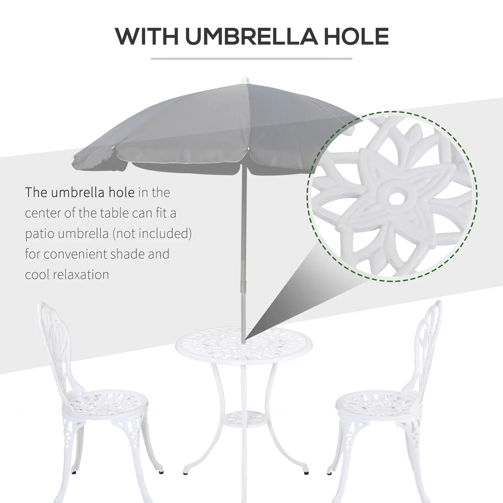 3 Pc Patio Bistro Set, Outdoor Cast Aluminum Table and Chairs, White Bistro Sets at Gallery Canada