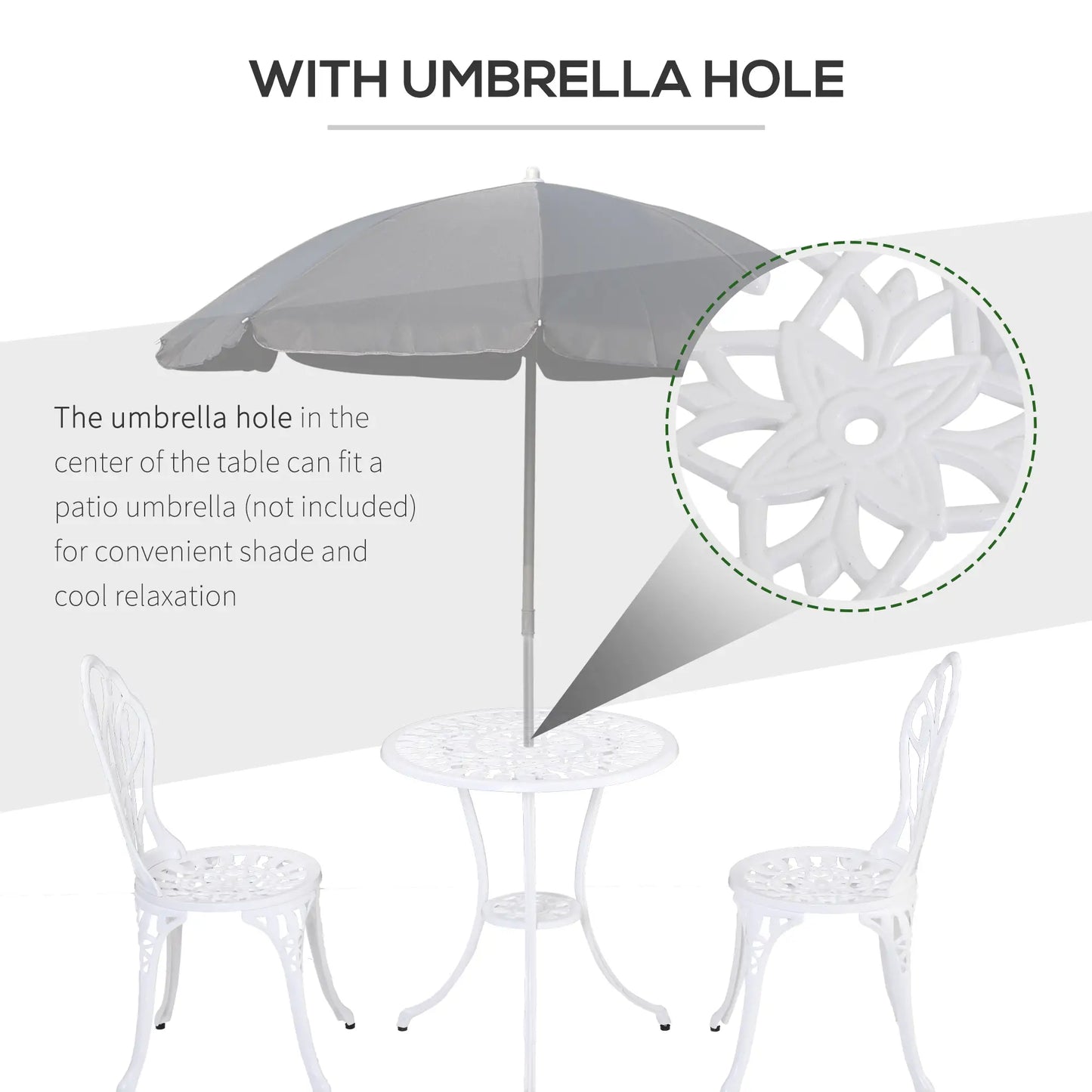 3 Pc Patio Bistro Set, Outdoor Cast Aluminum Table and Chairs, White Bistro Sets at Gallery Canada