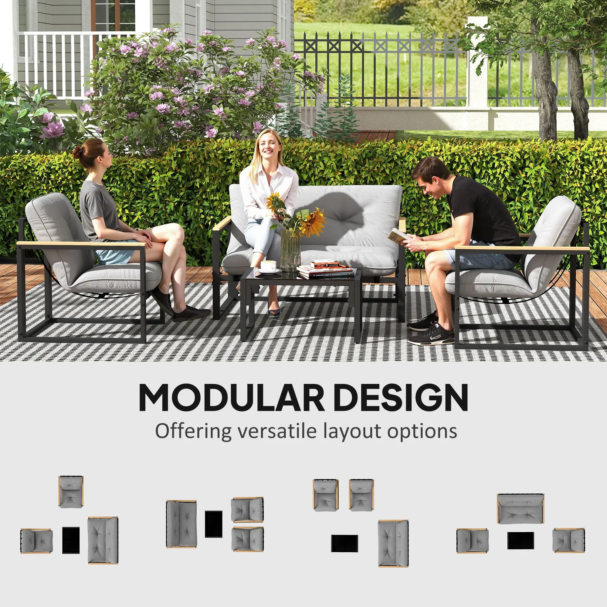 4 Piece Patio Furniture Set, Loveseat Sofa With Coffee Table, Light Grey Patio Furniture Sets at Gallery Canada