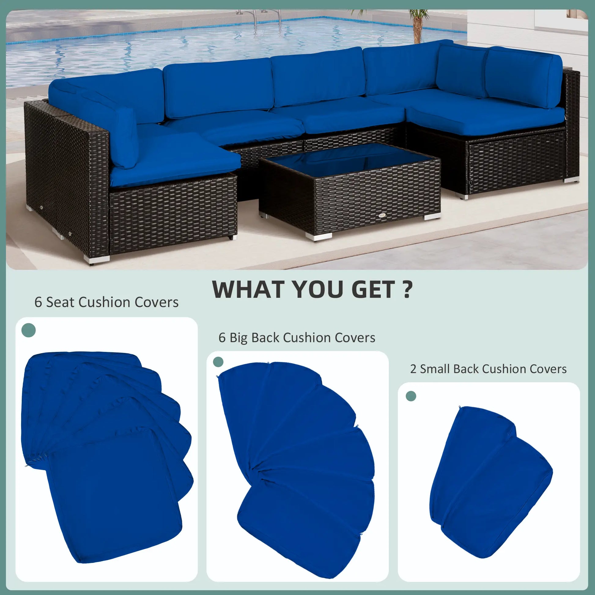 14pc Patio Rattan Sofa Set, Polyester Cover Replacement, Navy Blue Patio Chair Cushions at Gallery Canada