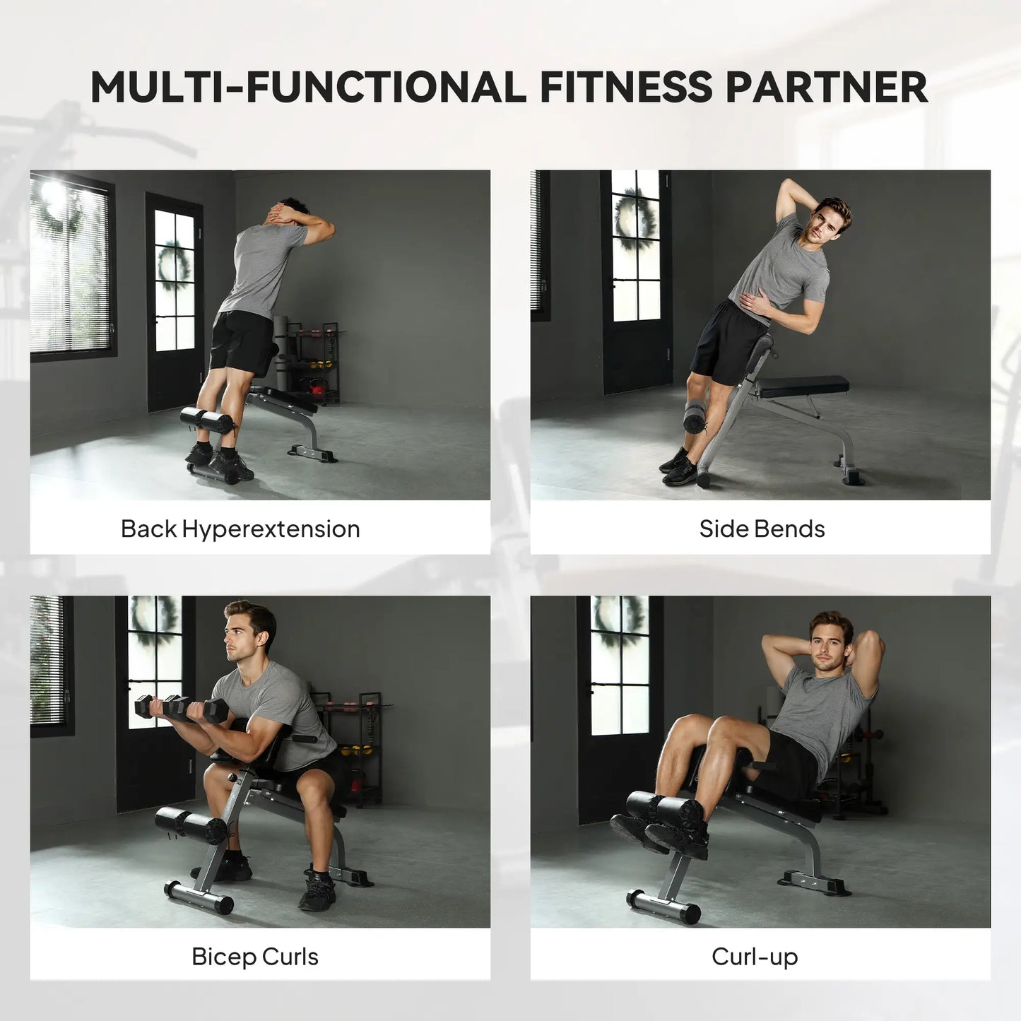 Hyperextension Bench, Height Adjustable, 38" x 26.8" x 27.2-43.3", Silver Tone Strength Training Equipment at Gallery Canada
