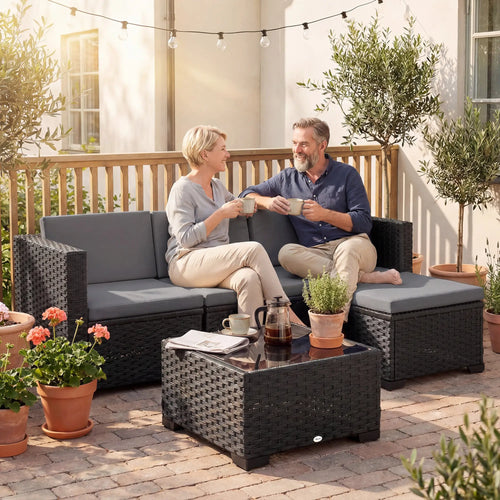 5 Piece Patio Furniture Set, L-Shape Sectional, Grey