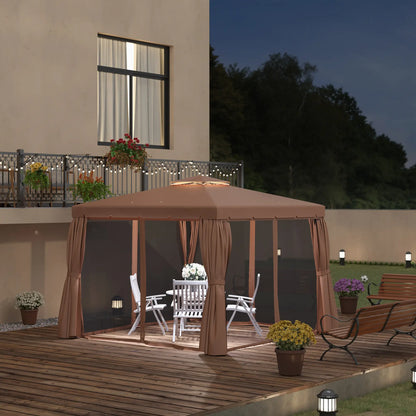 10' x 10' Outdoor Gazebo, Double Soft-Top, with Curtains, Brown Gazebos at Gallery Canada