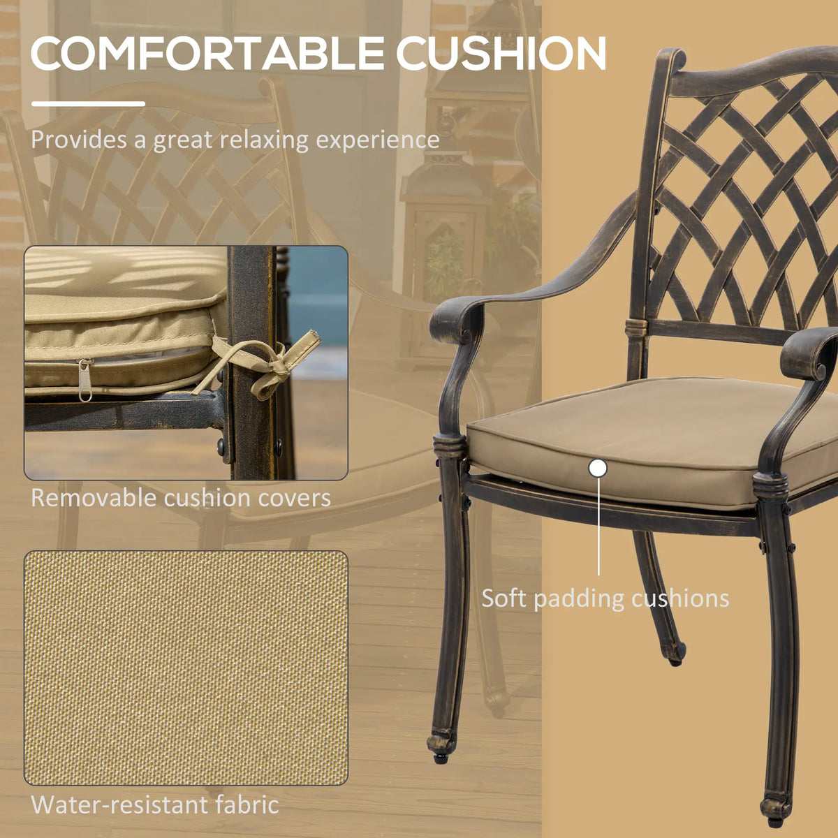 7 Piece Cast Aluminum Patio Dining Set with 6 Chairs, Rectangular Table, Khaki Bistro Sets at Gallery Canada