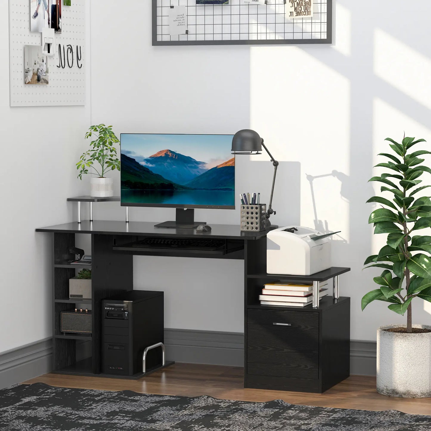 Wood Computer Desk with Storage Shelf, Black Computer Desks at Gallery Canada