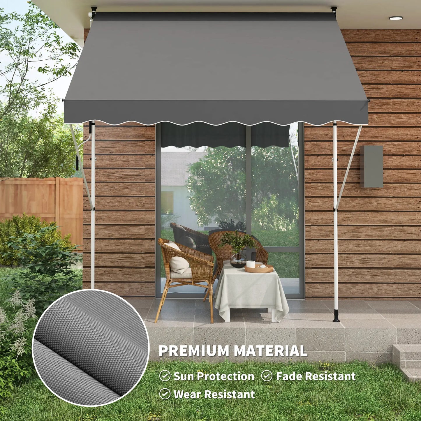 10x5ft Manual Retractable Awning, Water Resistant UV Protector, Grey Door Awnings at Gallery Canada