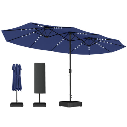 Double-Sided Patio Umbrella, 15ft, 48 LED Lights, Base Included, Dark Blue Double-sided Umbrellas at Gallery Canada