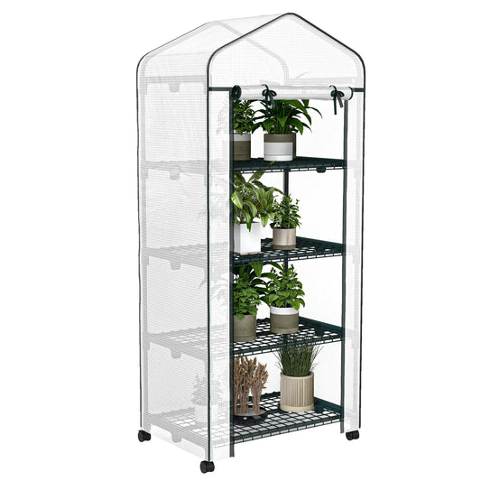 Portable Greenhouse, 4 Tier Shelves, PE Cover, White Greenhouses White at Gallery Canada